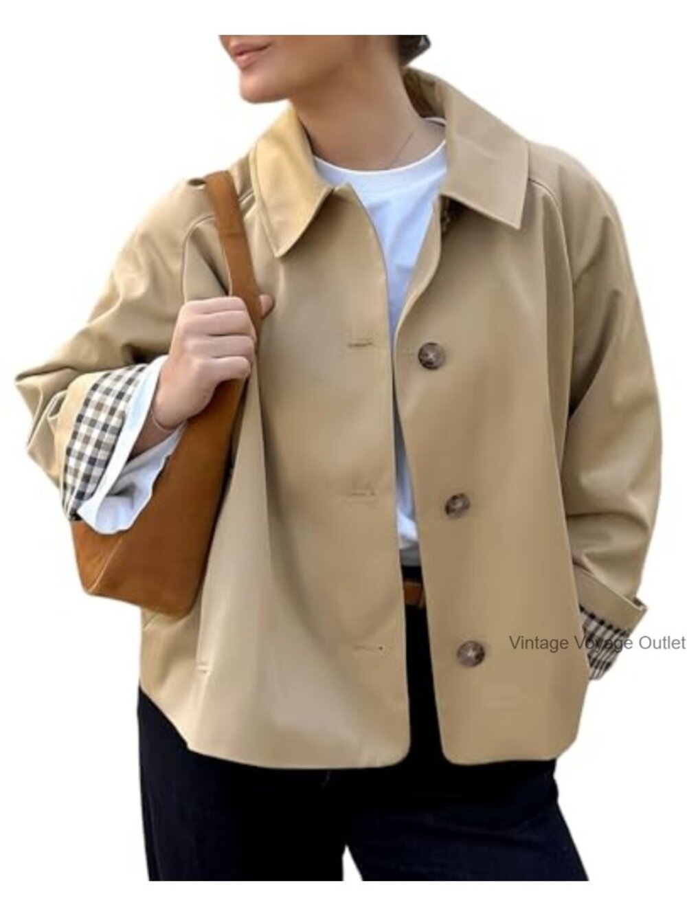 Cropped Trench Coat Lightweight Spring Jacket Single Breasted Oversize - Picture 1 of 6